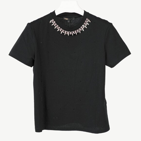Maje Noir Jersey T-shirt with Diamanté - Picture 2 of 13